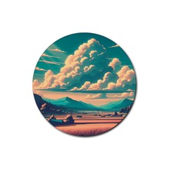 Mountains Countryside Agriculture Rubber Coaster (round)