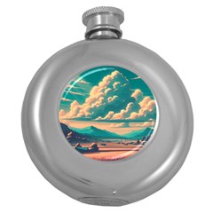 Mountains Countryside Agriculture Round Hip Flask (5 Oz)