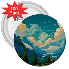 Mountains Rural Countryside Sky 3  Buttons (100 Pack) 