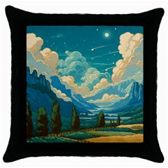 Mountains Rural Countryside Sky Throw Pillow Case (black) by Salmanaz77