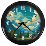 Mountains Rural Countryside Sky Wall Clock (Black) Front