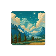 Mountains Rural Countryside Sky Square Magnet by Salmanaz77