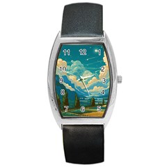 Mountains Rural Countryside Sky Barrel Style Metal Watch