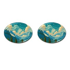 Mountains Rural Countryside Sky Cufflinks (oval) by Salmanaz77