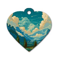 Mountains Rural Countryside Sky Dog Tag Heart (two Sides) by Salmanaz77