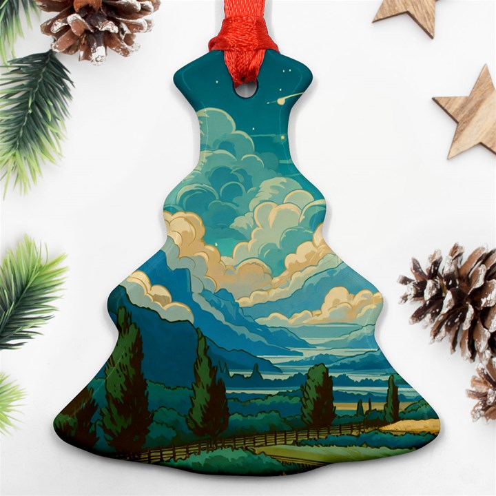 Mountains Rural Countryside Sky Christmas Tree Ornament (Two Sides)