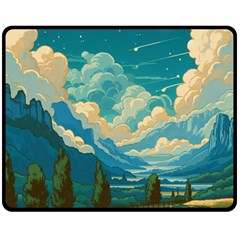 Mountains Rural Countryside Sky Two Sides Fleece Blanket (medium) by Salmanaz77