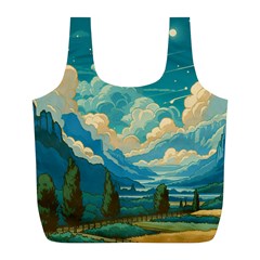 Mountains Rural Countryside Sky Full Print Recycle Bag (l) by Salmanaz77