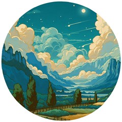 Mountains Rural Countryside Sky Wooden Puzzle Round