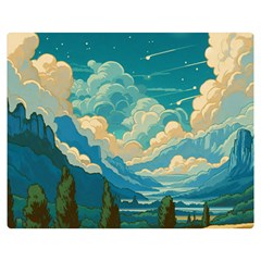 Mountains Rural Countryside Sky Premium Plush Fleece Blanket (medium) by Salmanaz77