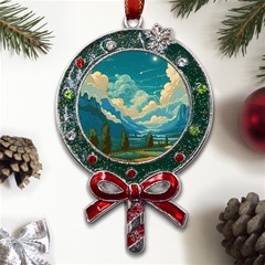 Mountains Rural Countryside Sky Metal X mas Lollipop With Crystal Ornament