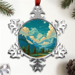 Mountains Rural Countryside Sky Metal Small Snowflake Ornament by Salmanaz77