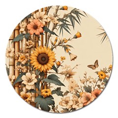 Sunflower Flowers Nature Trees Magnet 5  (round)