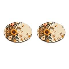 Sunflower Flowers Nature Trees Cufflinks (oval) by Salmanaz77