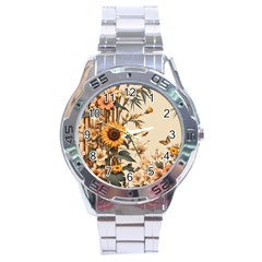 Sunflower Flowers Nature Trees Stainless Steel Analogue Watch by Salmanaz77