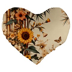 Sunflower Flowers Nature Trees Large 19  Premium Flano Heart Shape Cushions