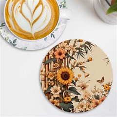 Sunflower Flowers Nature Trees Uv Print Round Tile Coaster