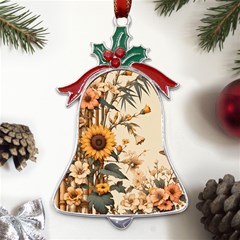 Sunflower Flowers Nature Trees Metal Holly Leaf Bell Ornament