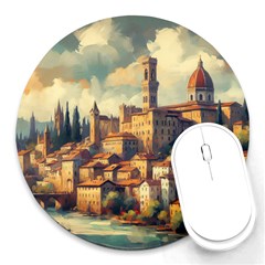 Village Houses Buildings Facade Round Mousepad by Salmanaz77