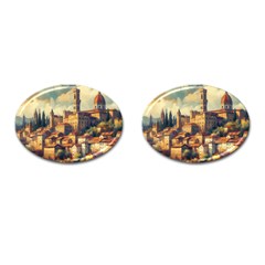 Village Houses Buildings Facade Cufflinks (oval) by Salmanaz77