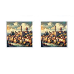 Village Houses Buildings Facade Cufflinks (square)