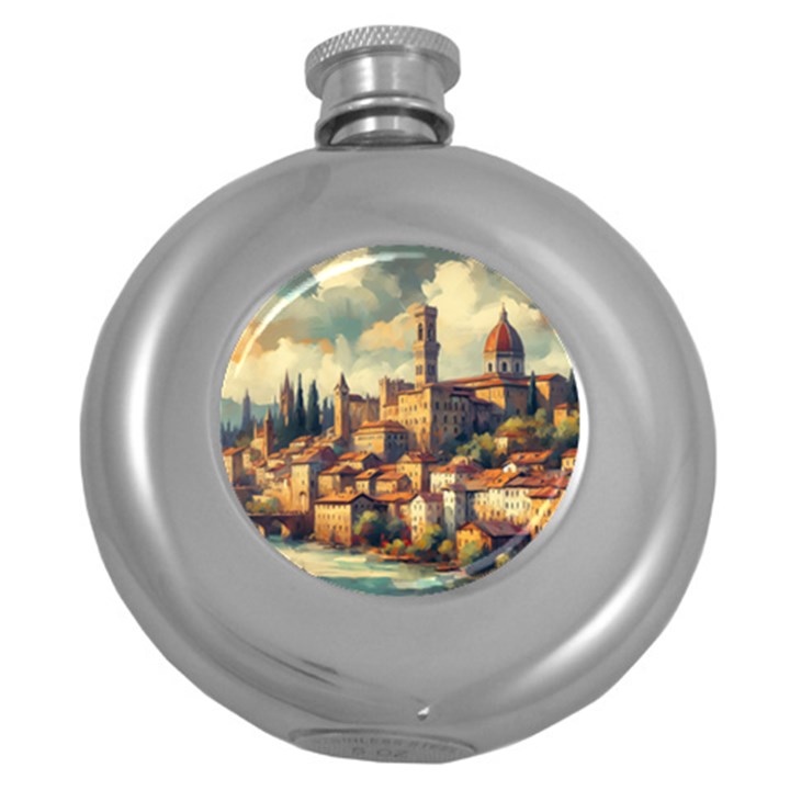 Village Houses Buildings Facade Round Hip Flask (5 oz)