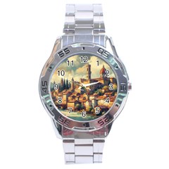 Village Houses Buildings Facade Stainless Steel Analogue Watch by Salmanaz77