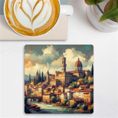 Village Houses Buildings Facade Uv Print Square Tile Coaster 