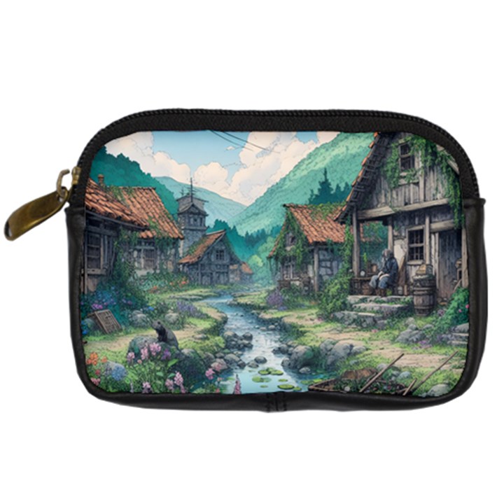 Village Nature Winter Landscape Digital Camera Leather Case