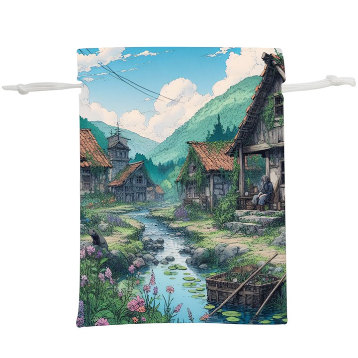 Village Nature Winter Landscape Lightweight Drawstring Pouch (XL)