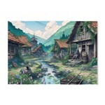 Village Nature Winter Landscape Crystal Sticker (A4) Front