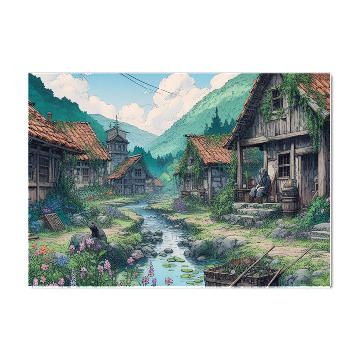 Village Nature Winter Landscape Crystal Sticker (A4)