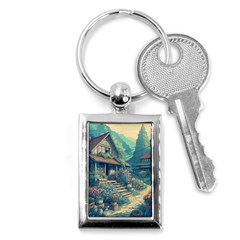 House Garden Building Flowers Key Chain (rectangle)