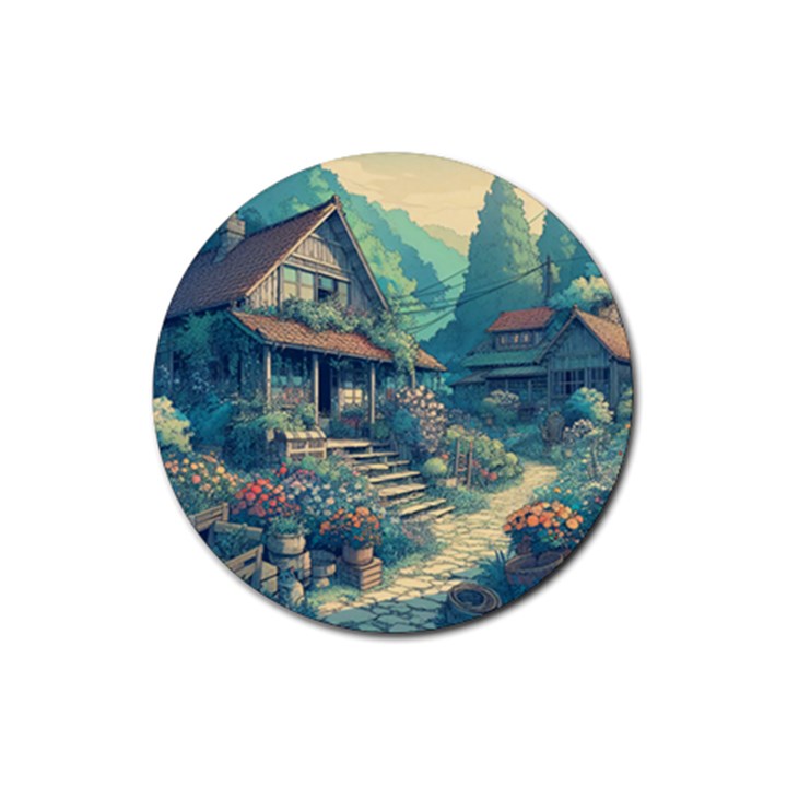 House Garden Building Flowers Rubber Coaster (Round)