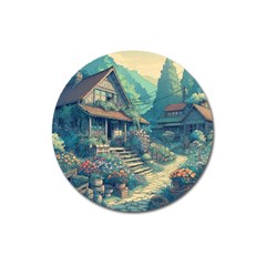 House Garden Building Flowers Magnet 3  (round)