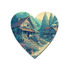 House Garden Building Flowers Heart Magnet by Salmanaz77