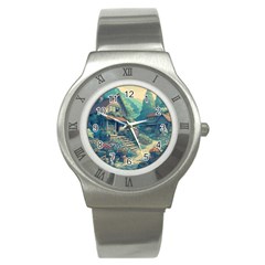 House Garden Building Flowers Stainless Steel Watch