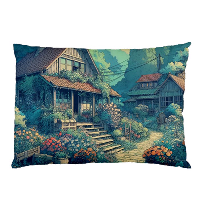 House Garden Building Flowers Pillow Case (Two Sides)