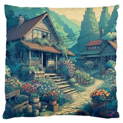 House Garden Building Flowers Large Cushion Case (two Sides) by Salmanaz77