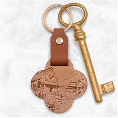 House Garden Building Flowers Engraved Wood Key Chain