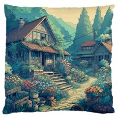 House Garden Building Flowers Large Premium Plush Fleece Cushion Case (two Sides) by Salmanaz77