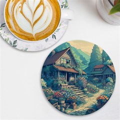 House Garden Building Flowers Uv Print Round Tile Coaster