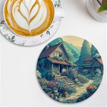 House Garden Building Flowers UV Print Round Tile Coaster Front