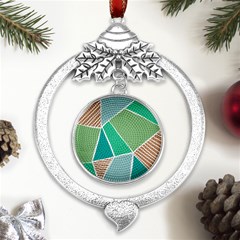 Geometric Colors  Pool Metal Silver X mas Leaves Round Ornament by ConteMonfrey