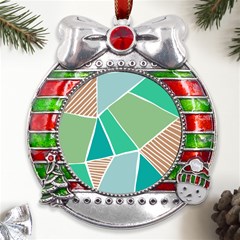 Geometric Colors  Pool Metal X mas Ribbon With Red Crystal Round Ornament by ConteMonfrey