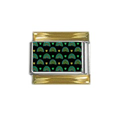 Dark Rainbow Pattern  Gold Trim Italian Charm (9mm)