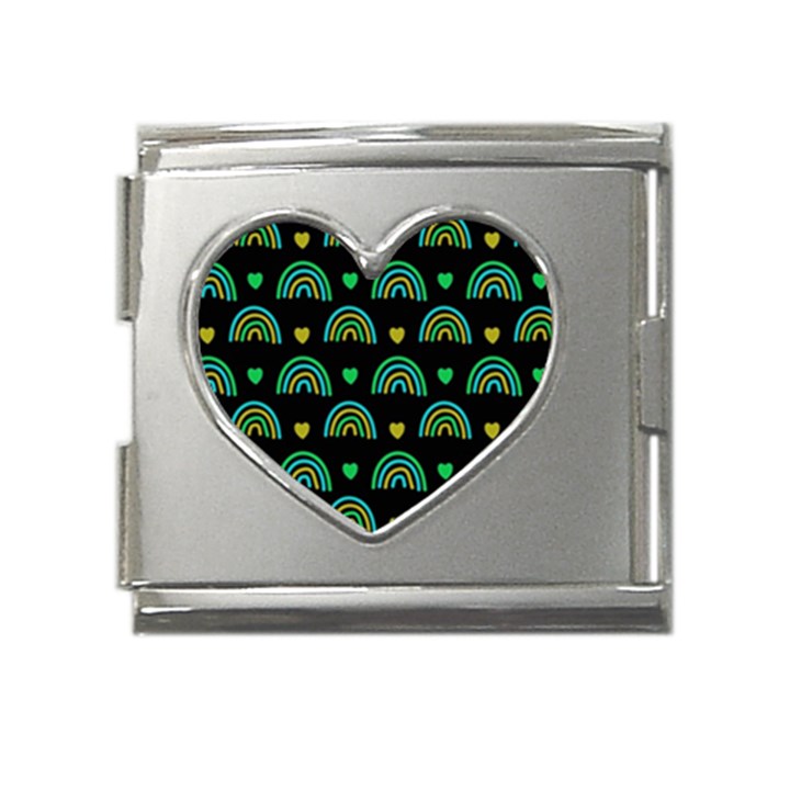 Dark Rainbow Pattern  Mega Link Heart Italian Charm (18mm)