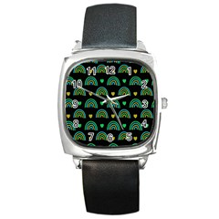 Dark Rainbow Pattern  Square Metal Watch