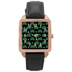 Dark Rainbow Pattern  Rose Gold Leather Watch  by ConteMonfrey