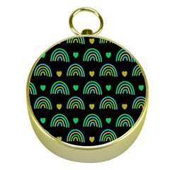 Dark Rainbow Pattern  Gold Compasses